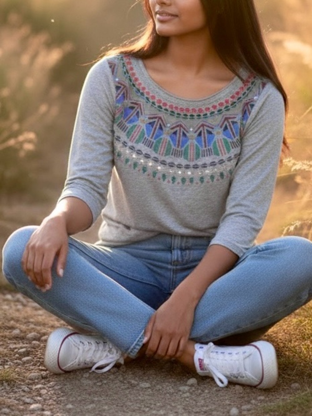 Anthropologie Southwest Aztec Tribal Top Distressed Cotton